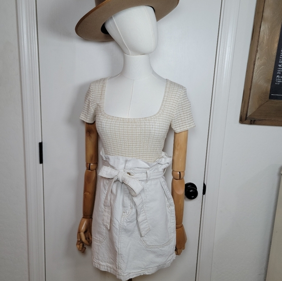 Free People Paper Bag Waist Cotton Linen Blend Spring and Summer Skirt Size 8 - Picture 1 of 10